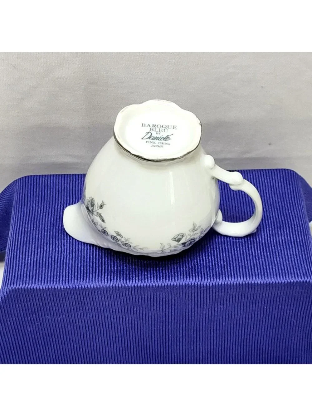 Baroque Bleu By Daniele Japan Fine China Creamer Scalloped Edge Silver Trim VTG